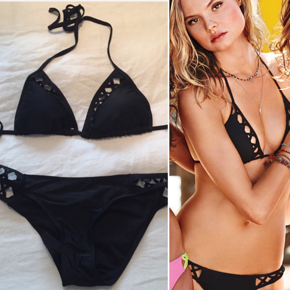 Black cutout crisscross bikini